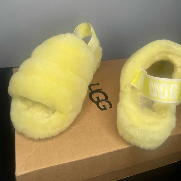 Yellow UGG Fluffy Slippers - Picture 3 of 3